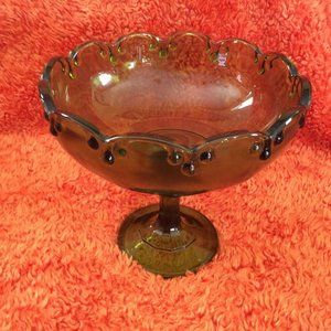 Vintage Fenton Green Glass Pedestal Bowl